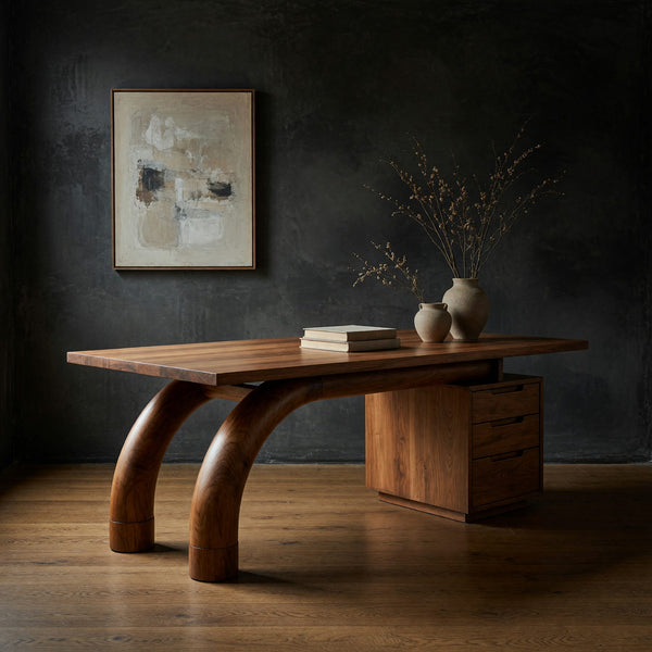 Twin Arch Leg Desk with a Three-Drawer Cabinet