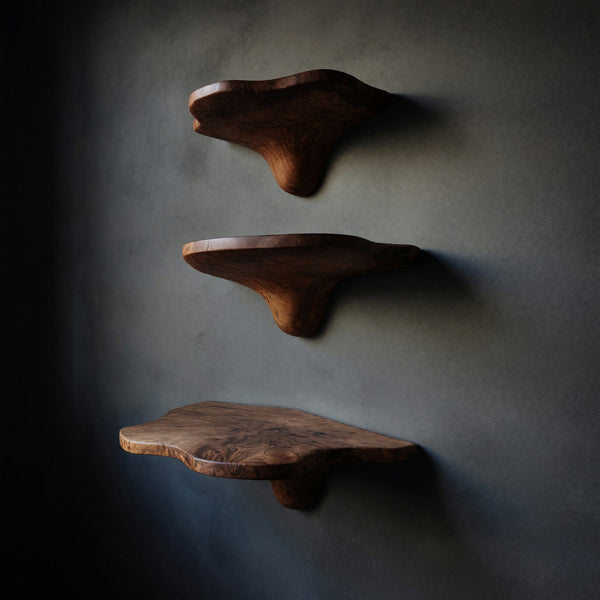 Solid Wood Mushroom Shelf Mid Century Handcrafted Live Edge Home