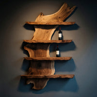 Solid Wood Wine Rack Mid Century Kitchen Bar Wall Shelf