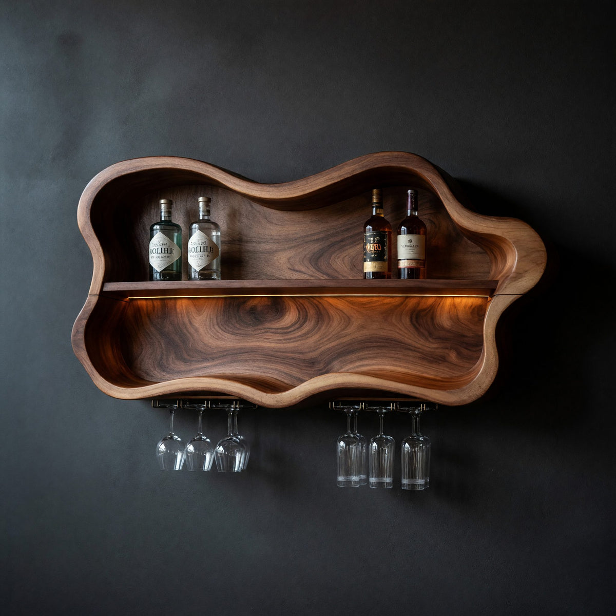 Solid Wood Wine Rack Glass Holder Open Dining Area