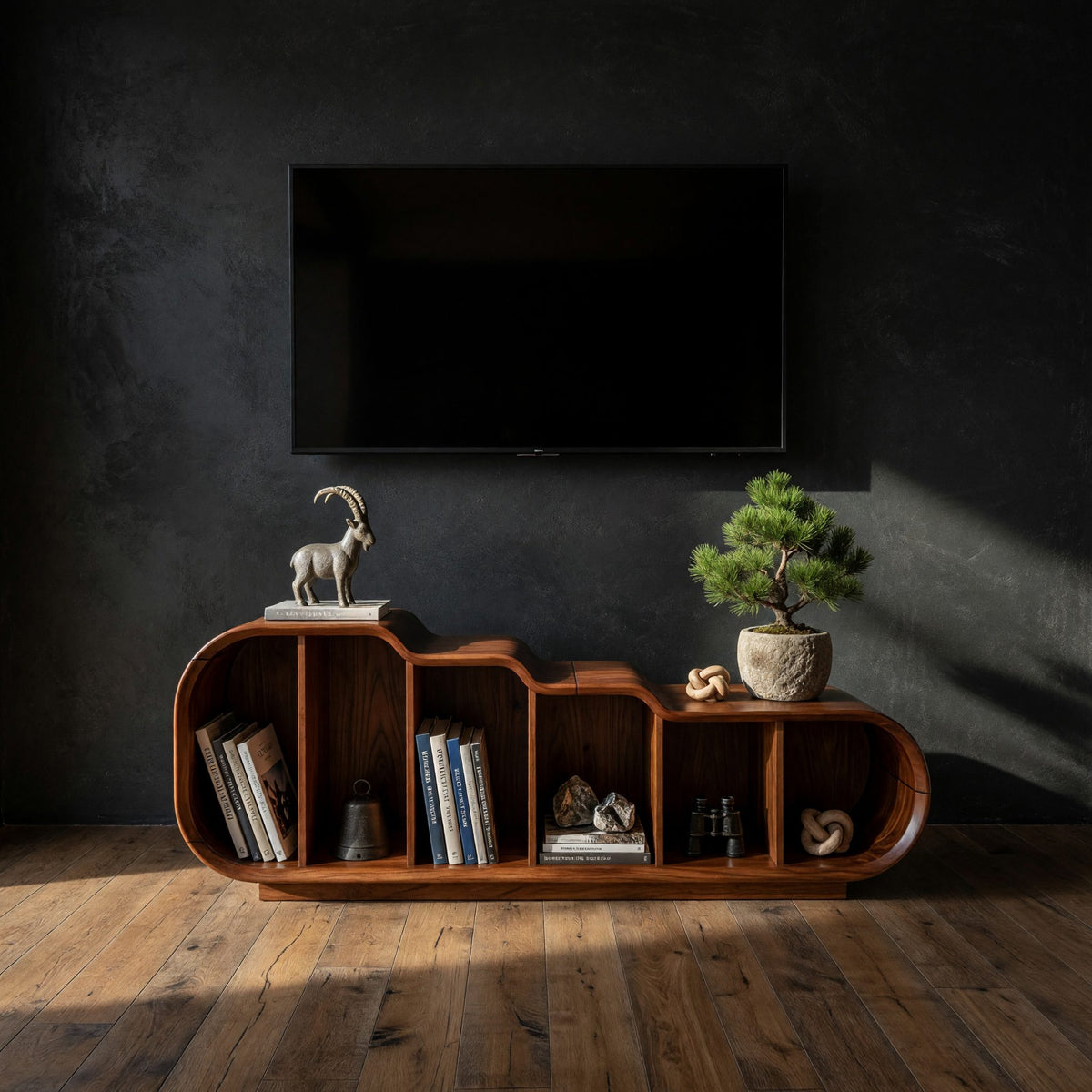 Stepped TV Console for a Reading and Media Wall