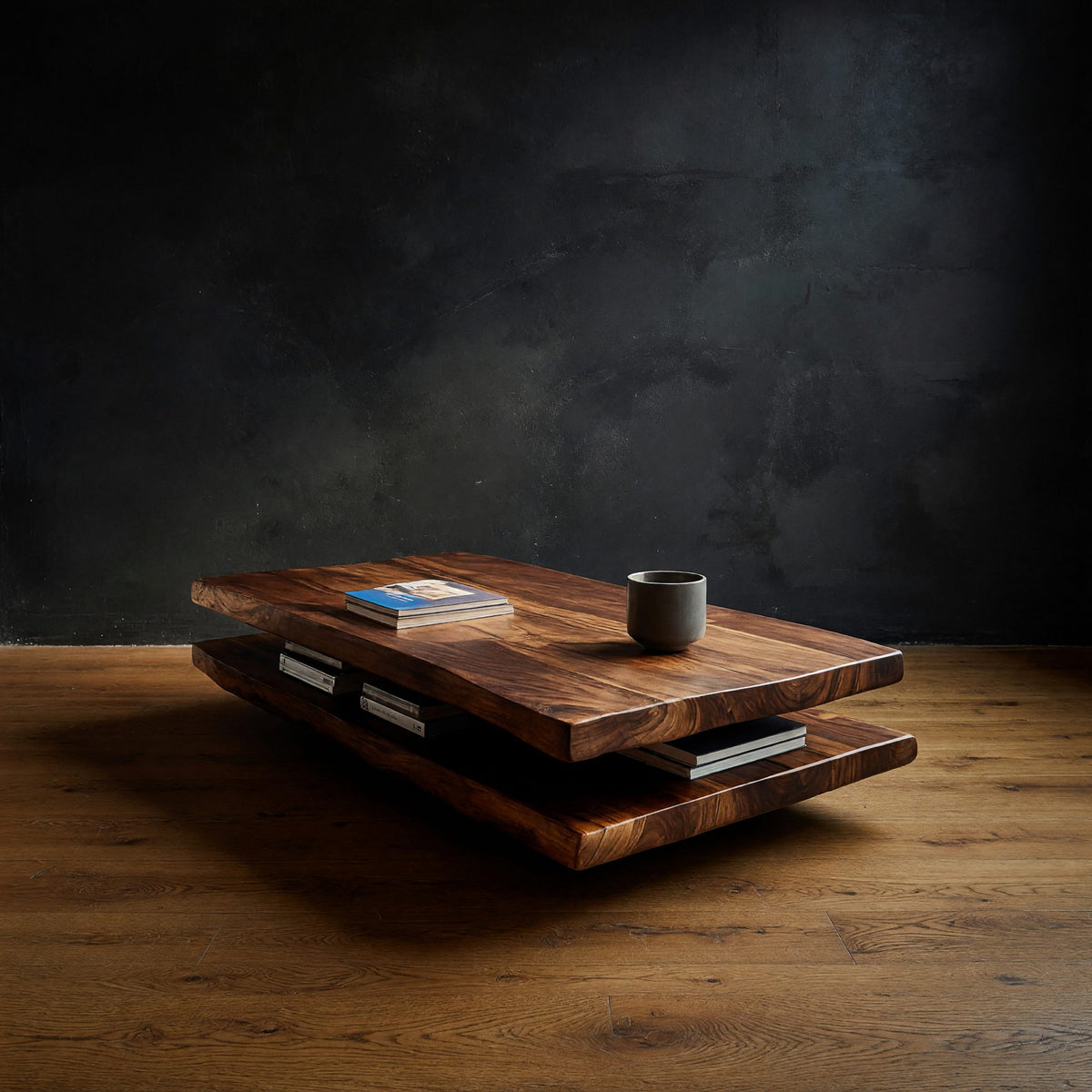Floating Two-Tier Coffee Table with Open Storage Gap
