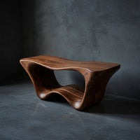 Solid Wood Teak Shower Bench Sculptural Two Tier Bathroom