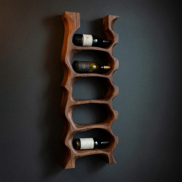 Solid Wood Wine Rack Sculptural Kitchen Wall Display