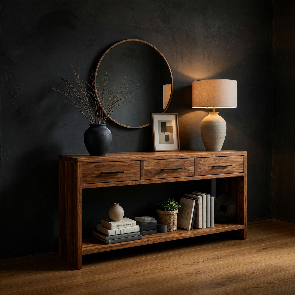 Slab-Sided Three-Drawer Console Table in Solid Walnut