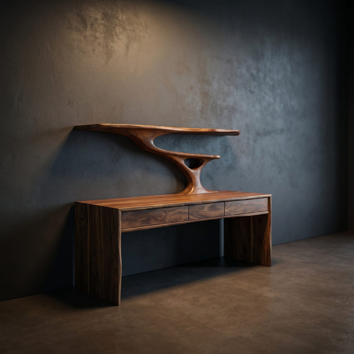 Wall Mounted Wood Desk With Upper Shelves For Home Office