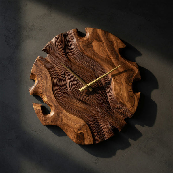 Solid Wood Clock Elegant Sculptural Wall Living Room