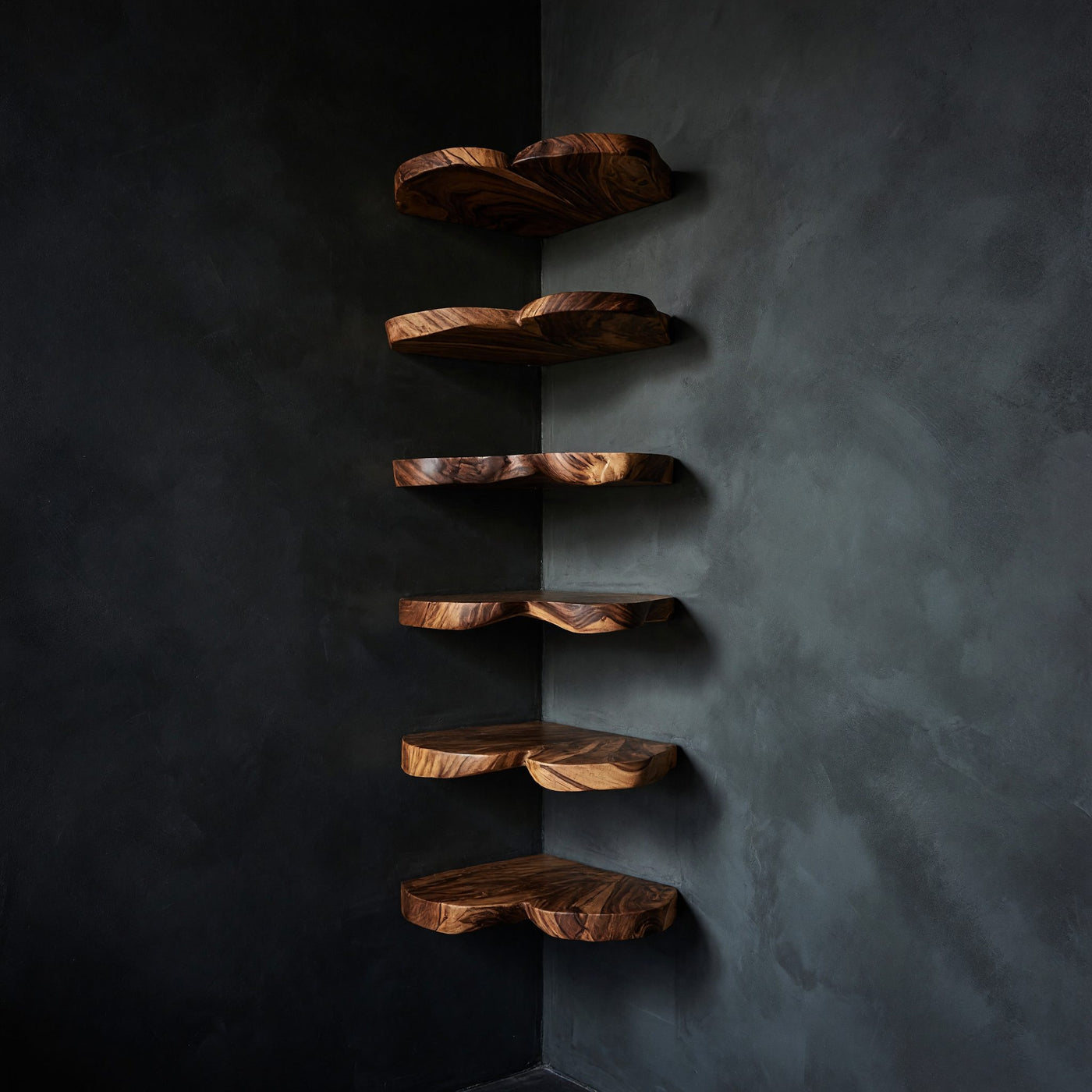 Solid Wood Corner Shelf Rustic Leaf Floating Kitchen Wall Organizer Display