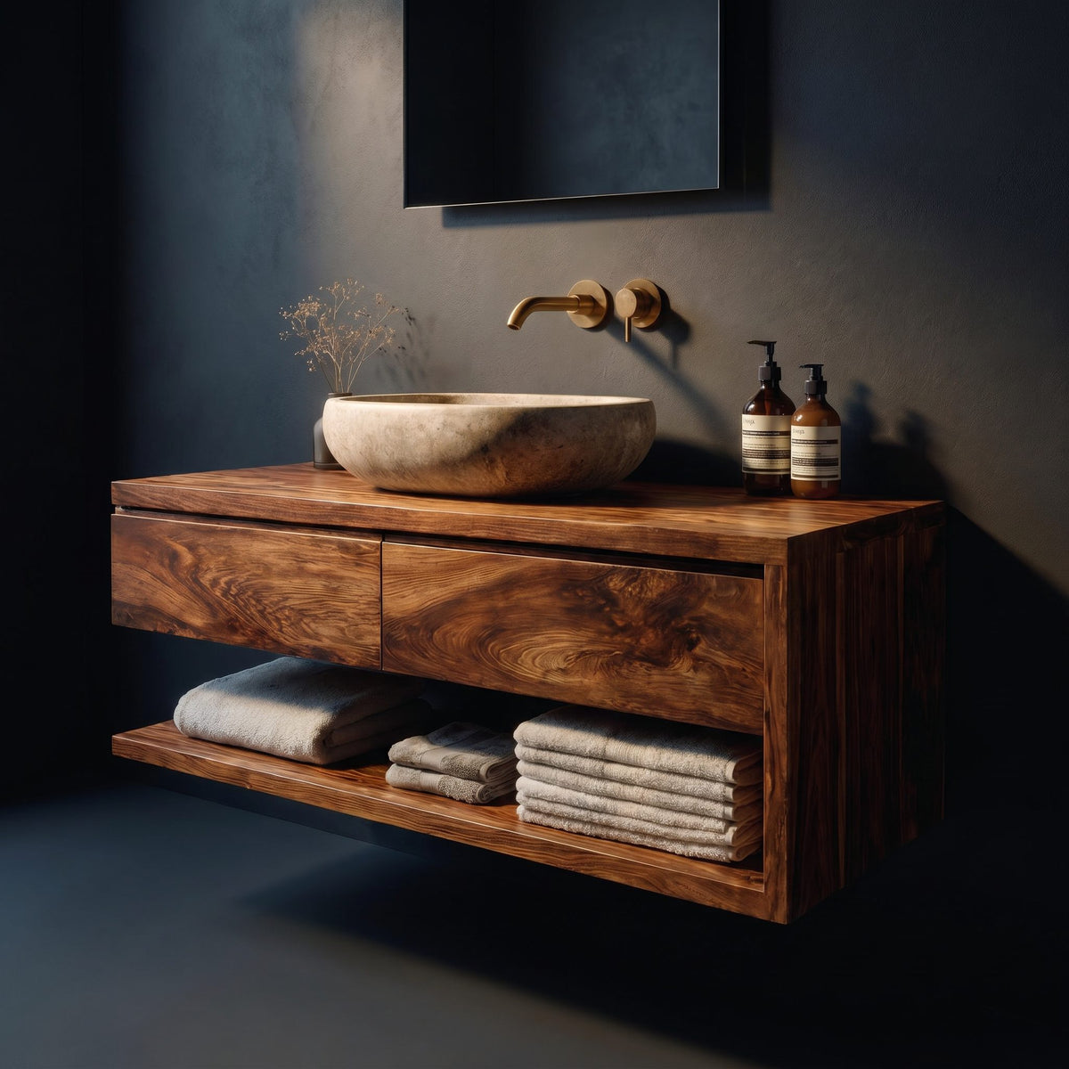 Solid Wood Bathroom Vanity Wall Mounted
