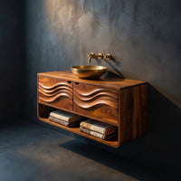 Solid Wood Bathroom Vanity Scandinavian Floating With Cabinet Apartment