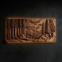 Redwood Camp and Mountain Carved Timber Wall Panel — view 1