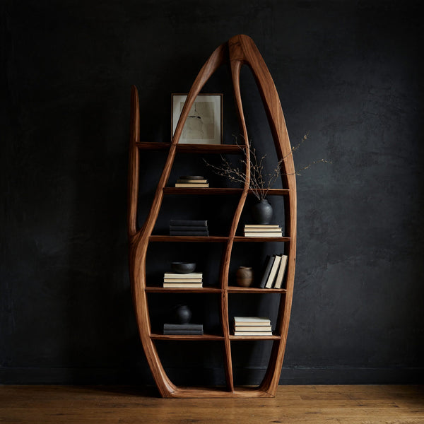 Pod-Shaped Bookshelf in Solid Carved Hardwood