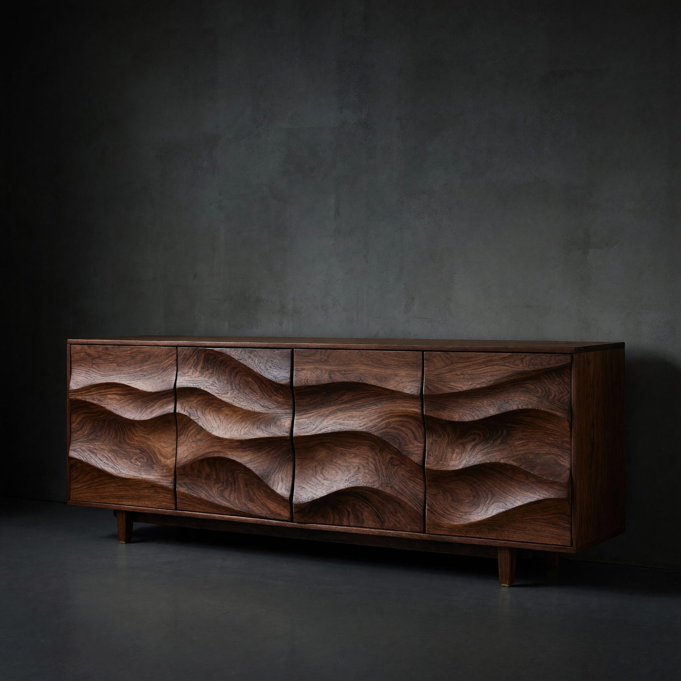 Solid Wood Sideboard Rustic With Undulating Doors Living Room