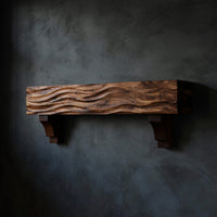 Solid Wood Floating Fireplace Mantel Rustic Shelf With Wave Carved Living