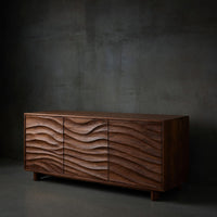 Solid Wood Sideboard With Carved Wave Design Statement Living Space
