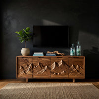 Ridgeline Walnut Media Console with Carved Peaks