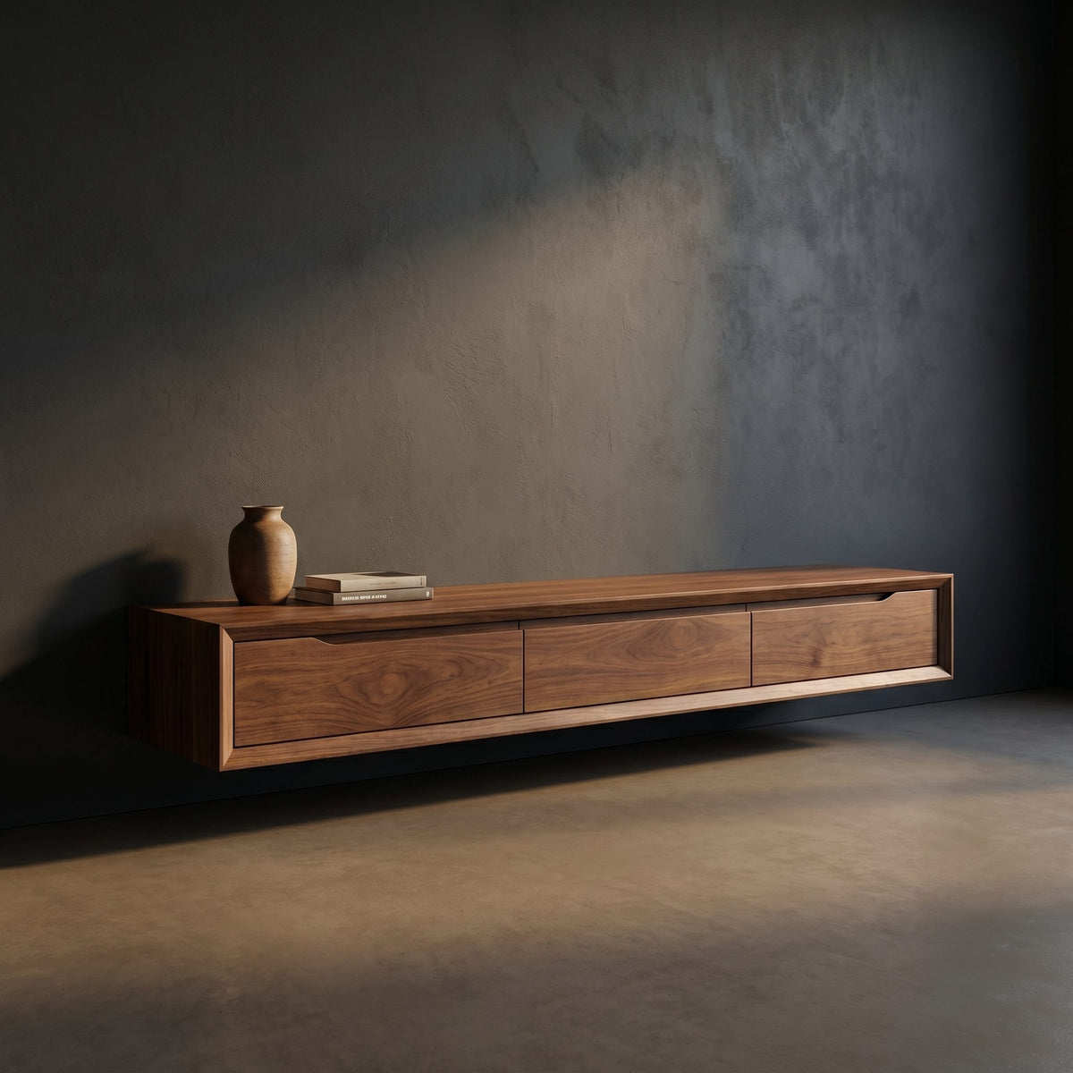 Wooden Floating Tv Stand With Side Branch Shaped Storage For Living