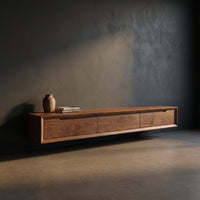 Wooden Floating Tv Stand With Side Branch Shaped Storage For Living