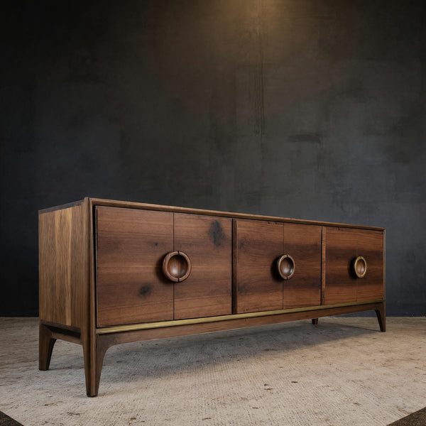 Solid Wood Bar Cabinet Mid Century Circular Sideboard Living Room