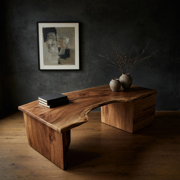 Hand-Planed Crescent Desk with Solid Wood Plinth Legs