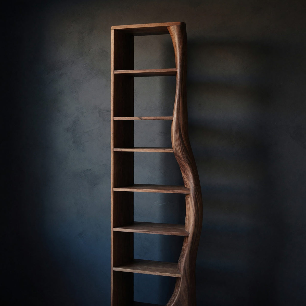 Solid Wood Standing Shelf With Curved Side Living Display