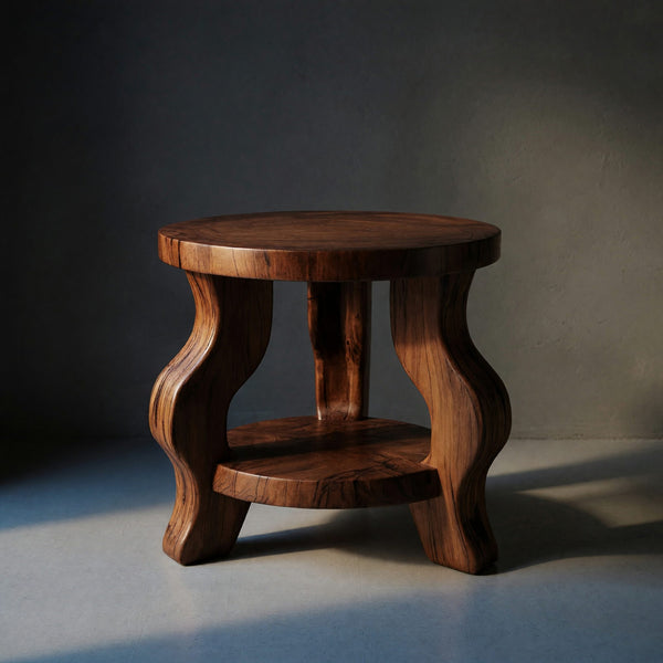 Solid Wood Nightstand Round With Curved Legs Bedroom