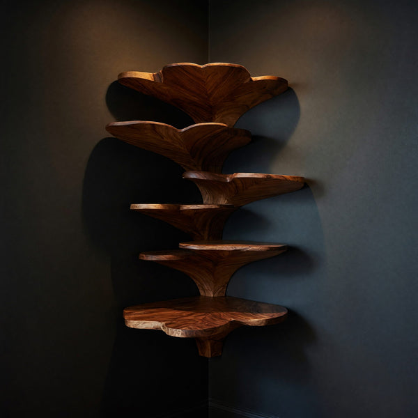 Solid Wood Corner Shelf Boho Leaf Shape Nursery Wall Decor Display