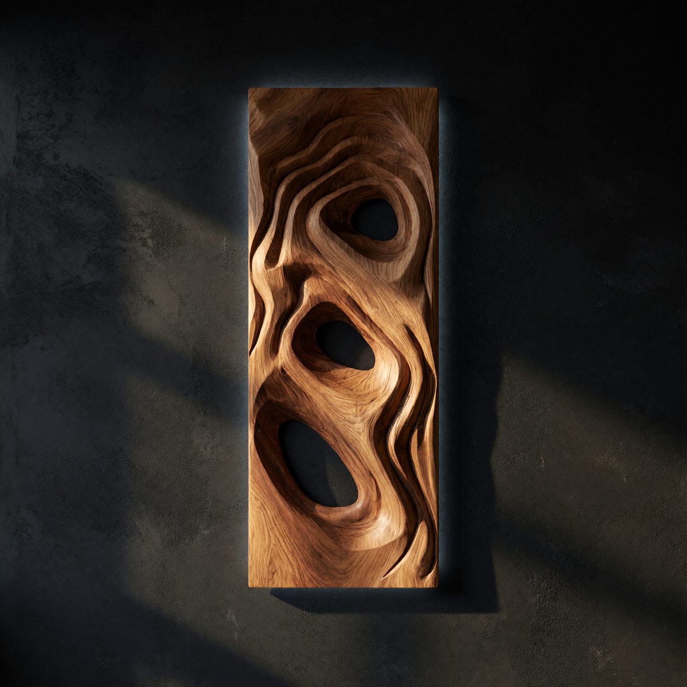 Slim Carved Wall Sculpture for a Narrow Entryway