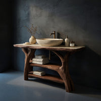 Solid Wood Live Edge Vanity Minimalist Small Bathroom