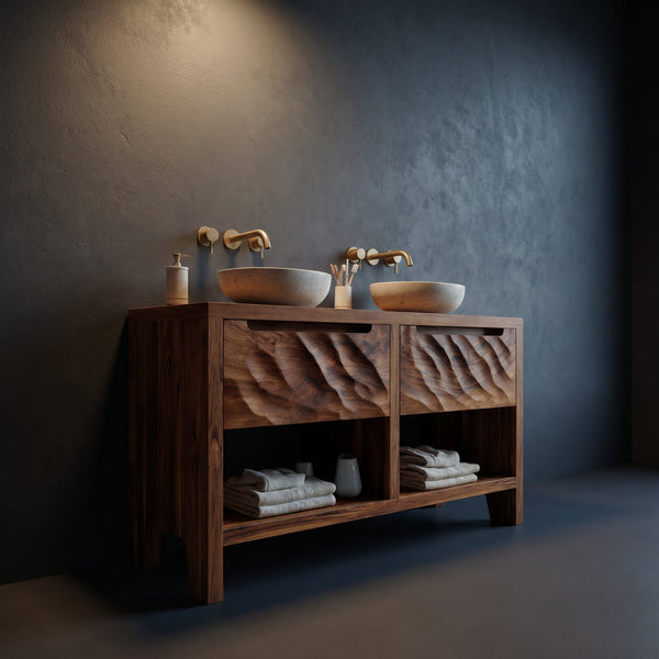 Solid Wood Bathroom Vanity Rustic With Two Drawers