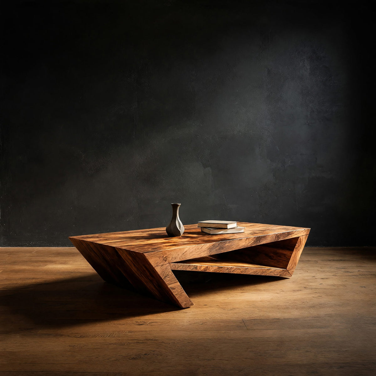 Foldline Coffee Table, Angular Solid Wood Sculpture