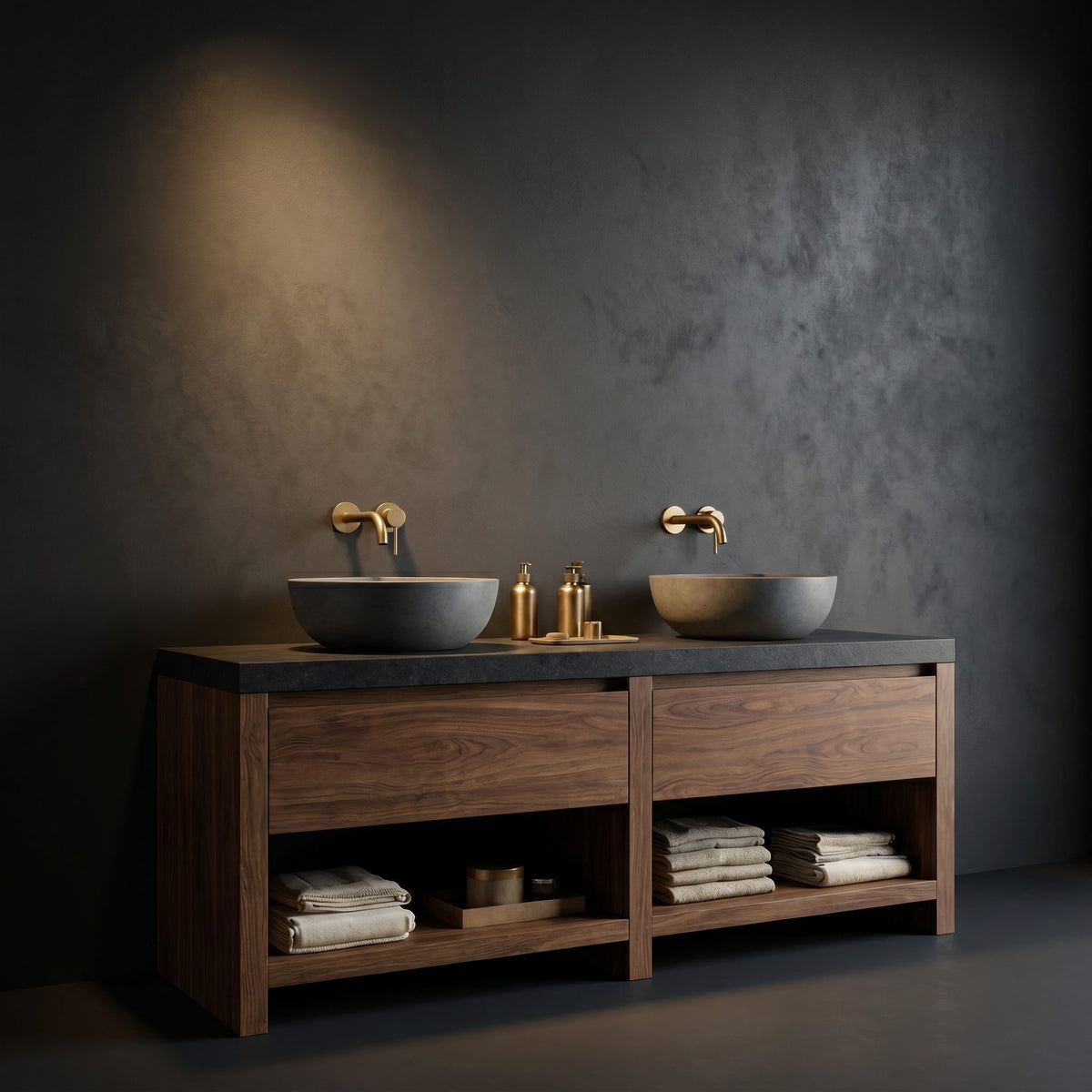 Solid Wood Bathroom Vanity Luxury With Open Shelf Storage