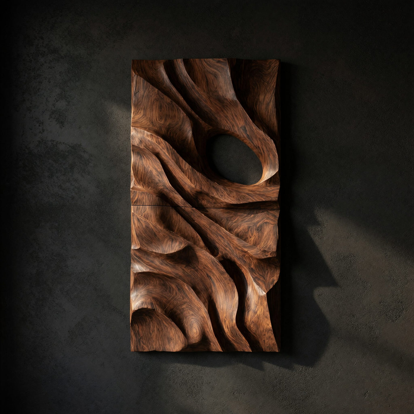 Rootveil Walnut Wall Relief, Carved in Two Panels