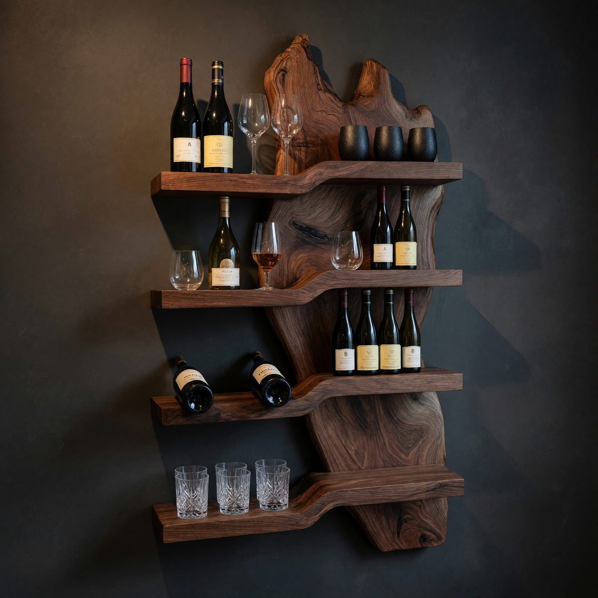 Solid Wood Wine Rack Minimalist Kitchen Wall