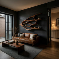 Leafwing Wall Bookshelf, Carved from Solid Walnut