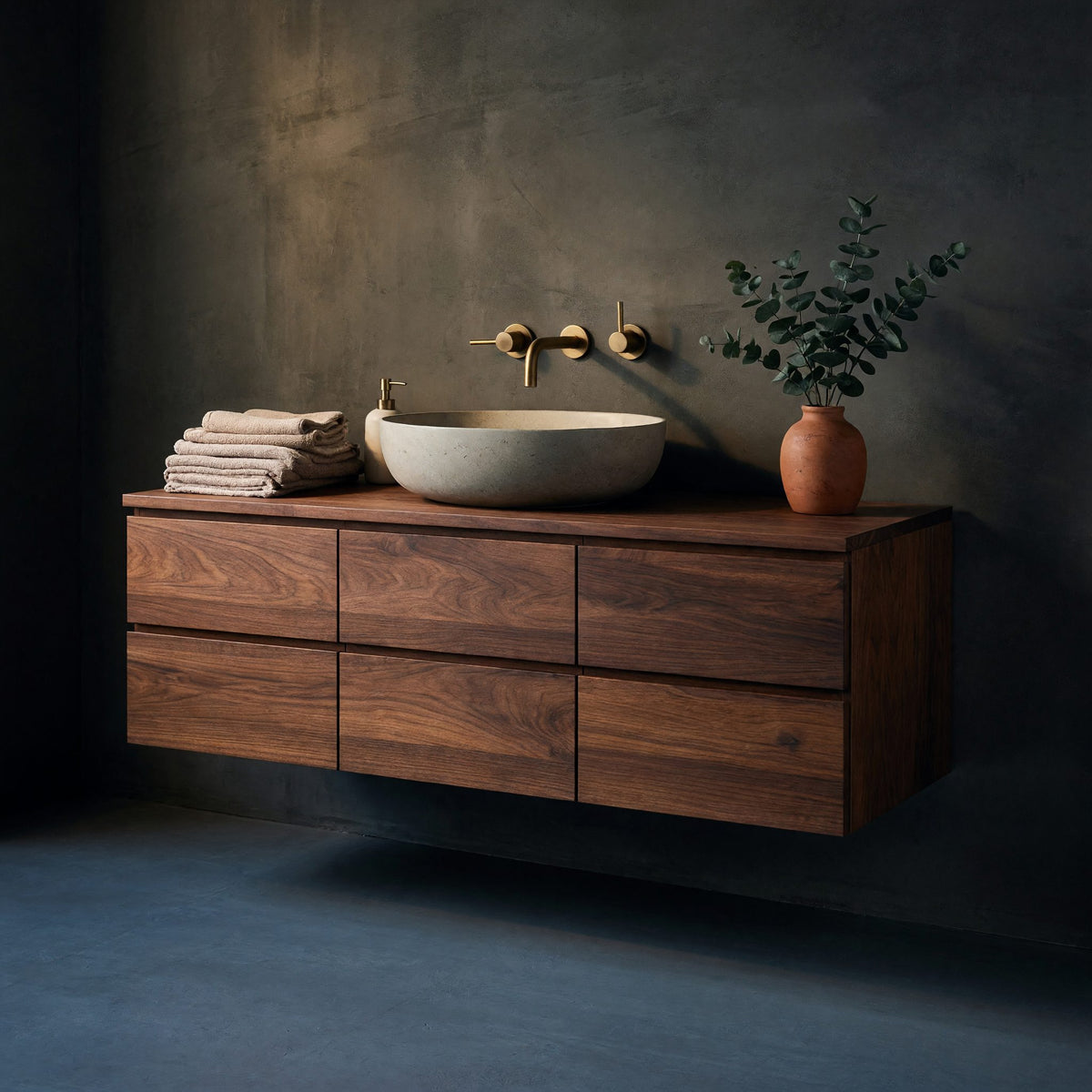Solid Wood Bathroom Vanity Floating With 2 Tiers Drawer