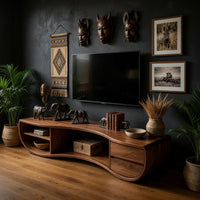 Kidney-Curve TV Console with Drawers and Open Shelves