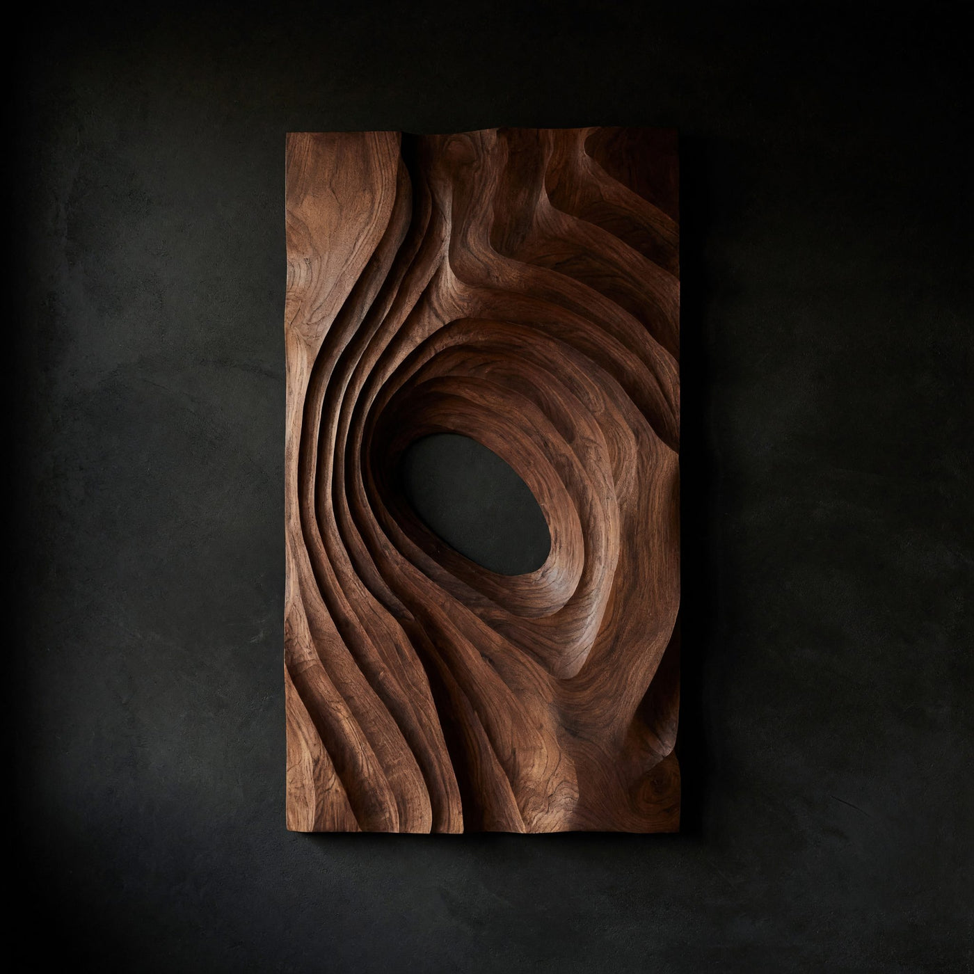 Deep-Relief Spiral Wall Panel in Walnut, Made to Order