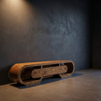 Modern Wood Tv Cabinet Curved Design With Drawers For Living