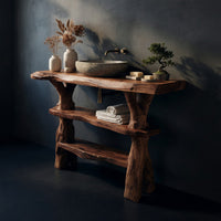 Solid Wood Live Edge Vanity Handmade Sink Family Bathroom