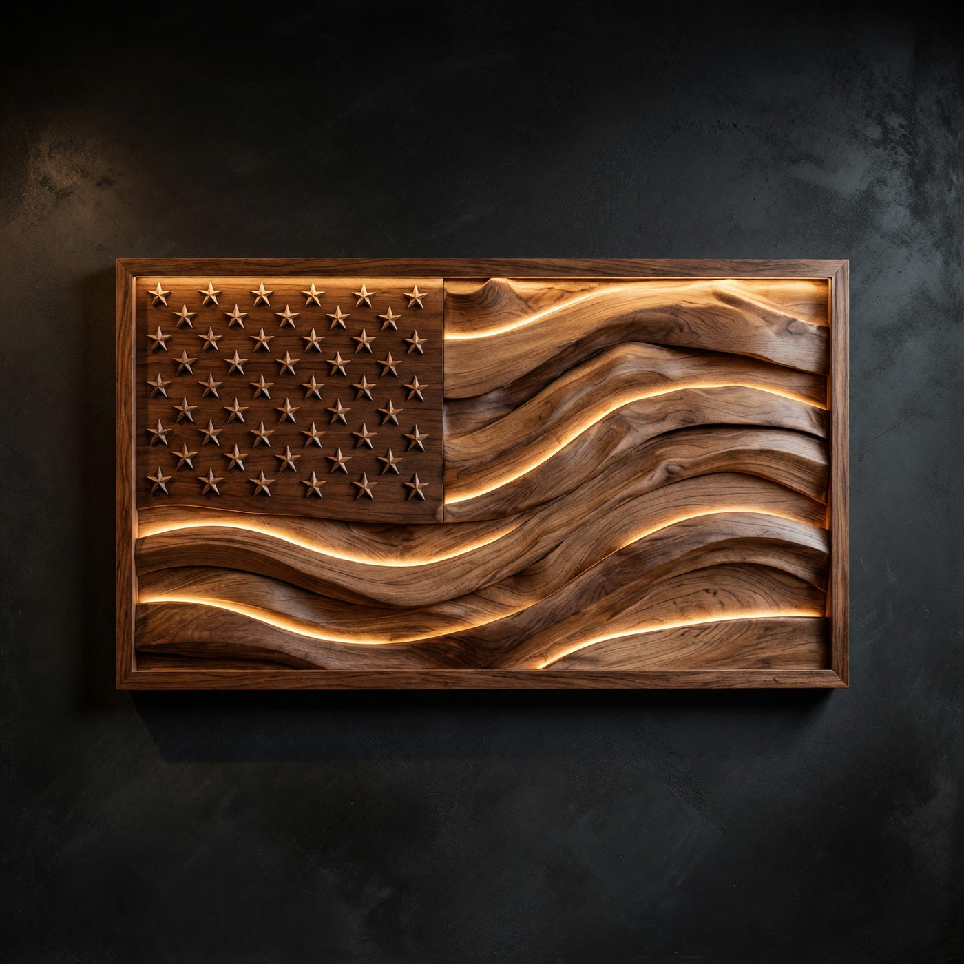 Backlit Wooden American Flag Wall Art, Made to Order
