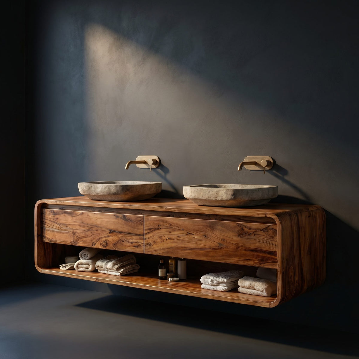 Solid Wood Bathroom Vanity Minimalist Floating Areas