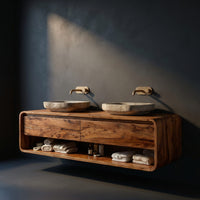 Solid Wood Bathroom Vanity Minimalist Floating Areas