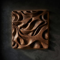 Sculpted Dune Curves, Square Walnut Wall Relief — view 1