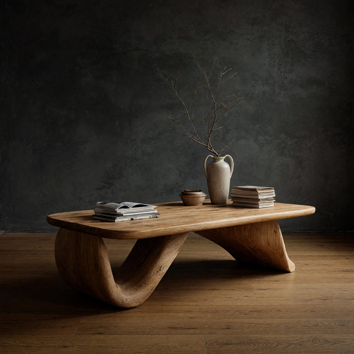One Wave, Carved Solid Through: A Low Coffee Table