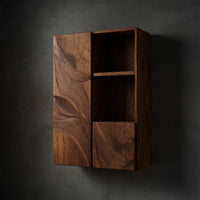 Solid Wood Corner Wall Bathroom Shelf Cabinet Wave Carved Design