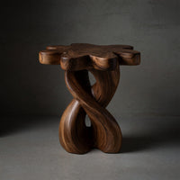Solid Wood Nightstand With Twisted Base Flower Shaped Tabletop Bedroom
