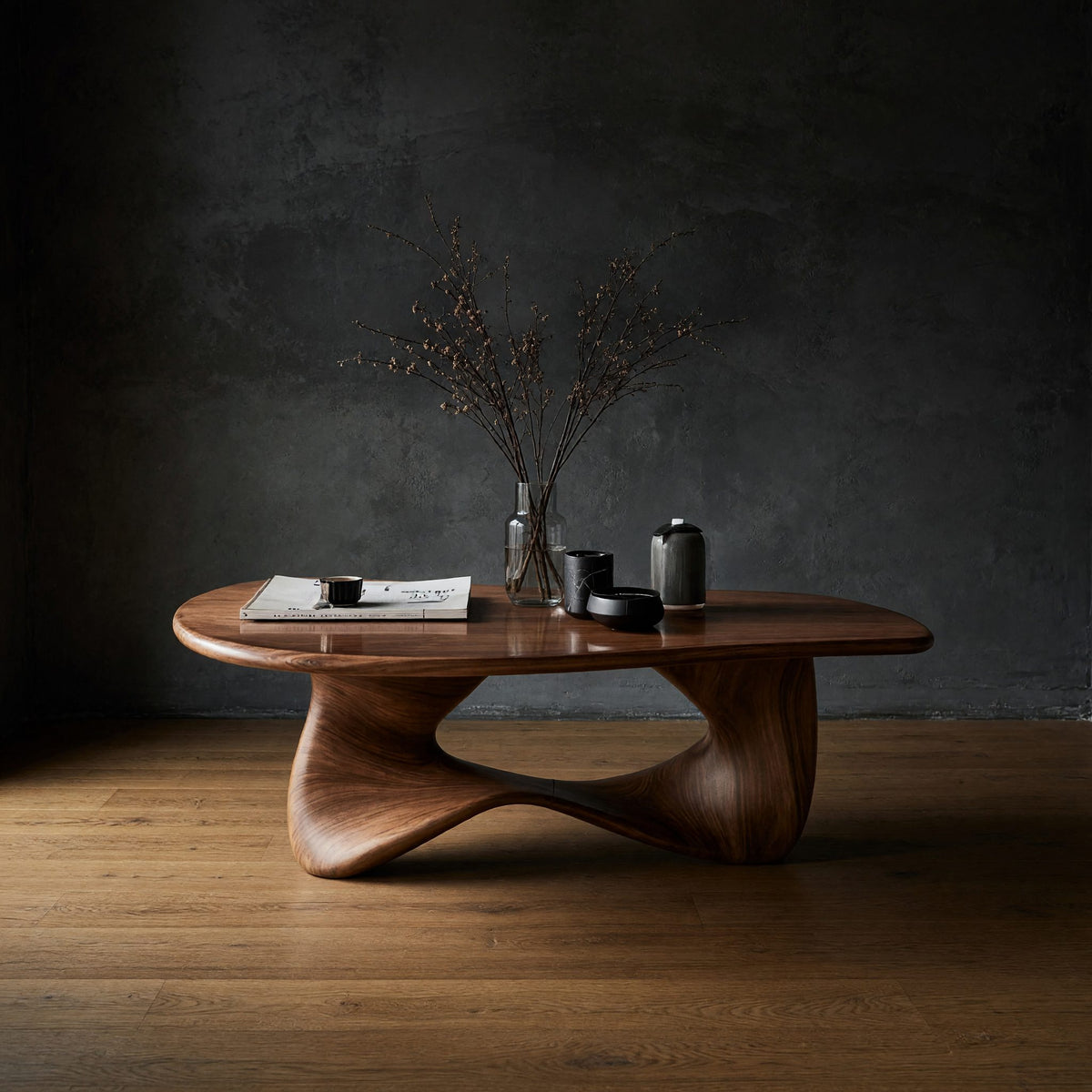Sculpted Figure-Eight Coffee Table in Solid Hardwood