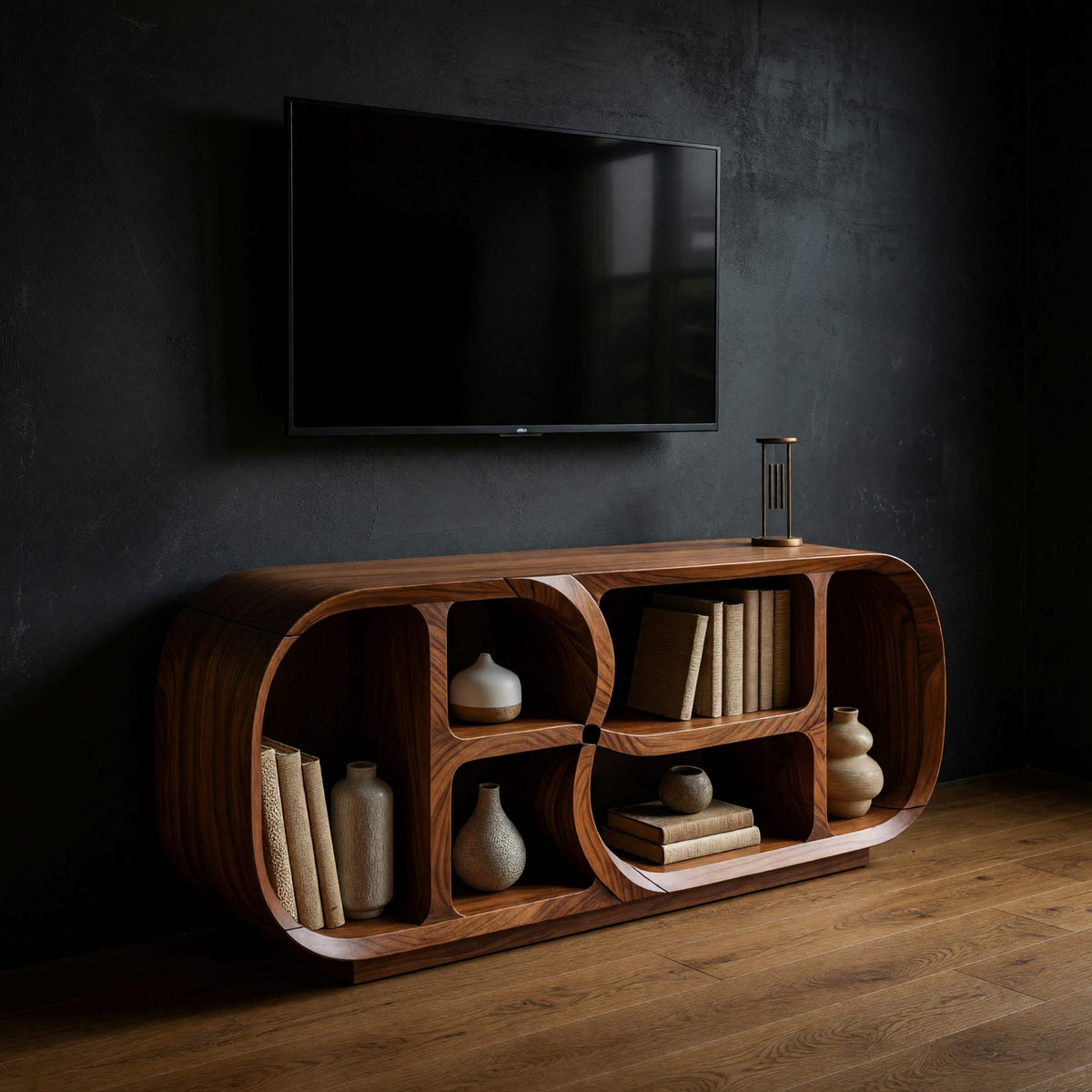 Cloverloop Media Console with Four Curved Bays