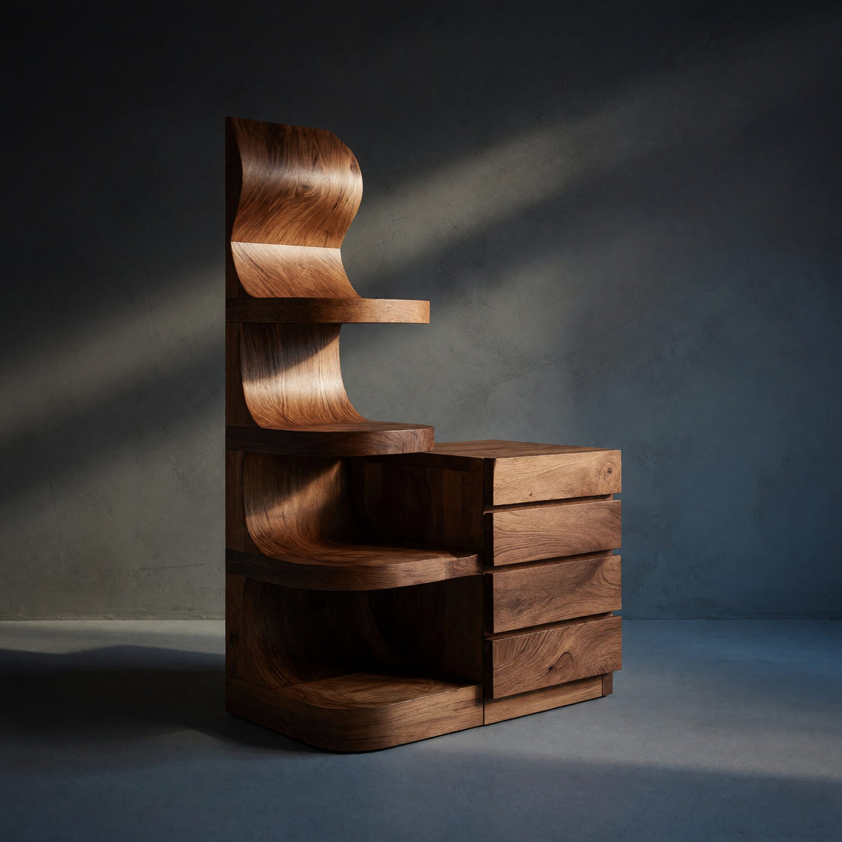 Solid Wood Nightstand With Shelves Drawers Bedroom